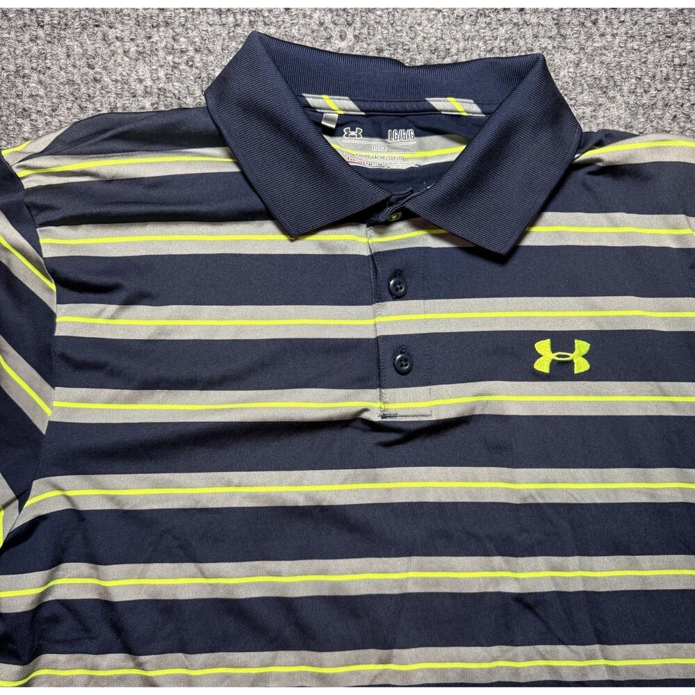 Under Armour Loose Heatgear Golf Performance Polo Multicolor Striped Mens Large